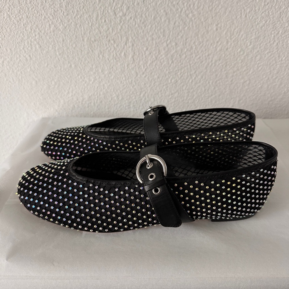 Reformation Bethany Black Mesh Jeweled Mary Jane’s
